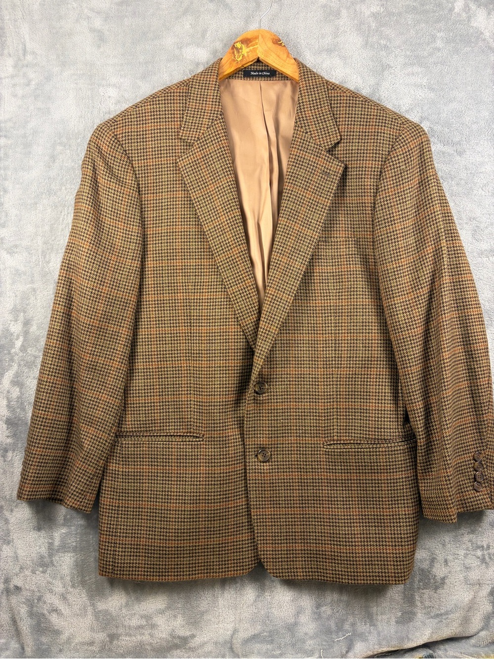 Chaps 100% Lambswool Brown Houndstooth Sport Coat 42L
